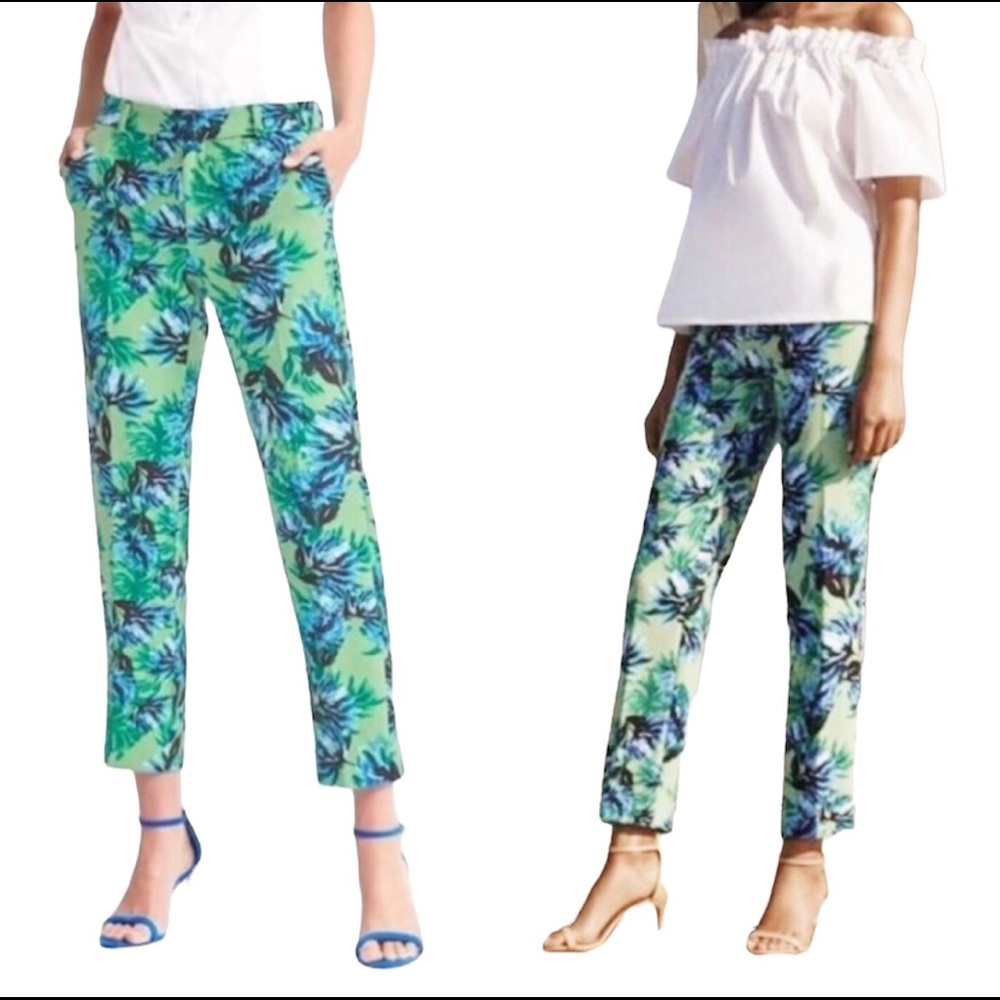 Banana Republic Avery Tropical Floral Green and Blue Cropped Pants